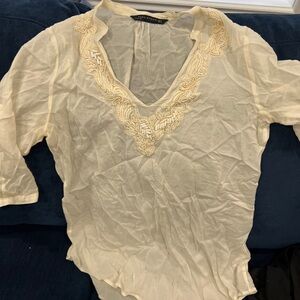 Zara Cream Embroidered Blouse